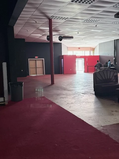 Venue entrance and cleared red-carpeted walkway